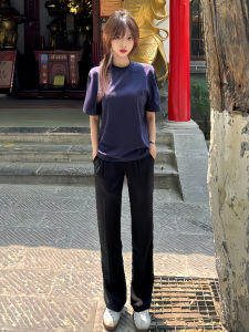 Quần Ống Đứng Bằng Lụa Băng Màu Đen Cho Nam Mùa Hè Mỏng Cạp Cao Quần Dài Thường Ngày Thoáng Khí Thoải Mái Thời Trang