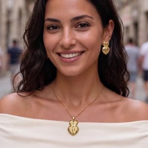 Stainless Steel Jewelry Set for Women Gold Heart Pendant Necklace & Stud Earrings Set Minimalist Gift for Women Daily Wear
