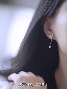 good 999 18K GOLD Fashion Crystal Butterfly Flower Pearl Tassel Style Earrings ES69133