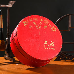 Premium Swift Nest Gift Box in Red Round Leather for Celebration High-End Packaging with Inner Box