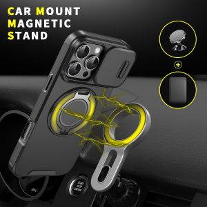 Slide Camera Lens Casing For Apple iPhone 16 15 14 13 12 Pro Max iPhone16ProMax iPhone15 ProMax 5G Shockproof Phone Case Armor Ring Bracket Stent Push Lens Protection Back Cover