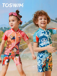 Quick Dry Childrens Swimming Suit Set Long Sleeve Brief One Piece Swimwear for Boys And Girls Toshin Sports Fitness Fans Supplies