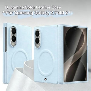 Fashion Dopamine Sle Leather Magnetic Hinge Screen Protect Case for Samsung Galaxy Z Fold 8 Wireless Charge Anti-drop Cover