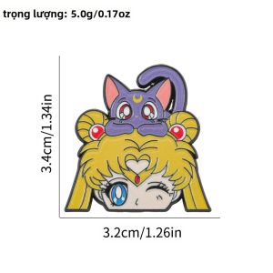 Bandai | Sailor Moon Anime Kim Loại Thổ Cẩm Usagi Tsukino Tráng Men Pin Huy Hiệu Phụ Kiện Thời Trang Dành Cho Nữ Hoạt Hình Dễ Thương Sưu Tập Quà Tặng