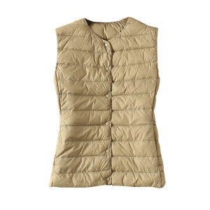 High-End Womens White Duck down Vest Top Sweet Style Pure Color Autumn Winter Jacket Thin Model Regular Length Backless