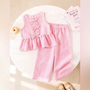 FREE SHIPPING & COD Casual Classy Elegant Summer Wear GIRL Front Ribbon Top and Pants for Girl Kids - 2 to 14 years old - classy and elegant - timeless classic - timeless piece - casual office party - classic piece - super kapal ng tela - hindi kay