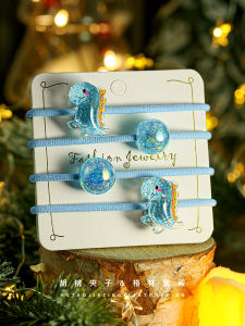 Korean Style Bright Blue Dinosaur Cartoon Hair Accessories for Girls: High Elasticity Hair Ties and Cute Hair Beads