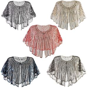 Gatsby 1920s Evening Gown Womens High-End Sequin Stage Wedding Dress Performance Party Dress Shawl Vintage Style Short Sleeve
