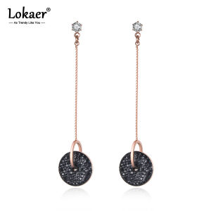 Lokaer Bohemia Stainless Steel Double Circle Tassel Earrings Jewelry White/Black Shining Crystal Women Dangle Earrings E19115