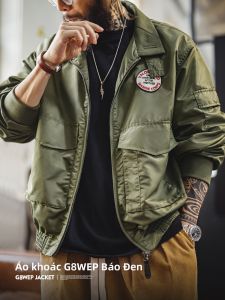 MADENGGONGZHUANG | Áo Khoác Mỏng Cổ Đứng Màu Xanh Quân Đội Phong Cách Retro Nam Mùa Xuân