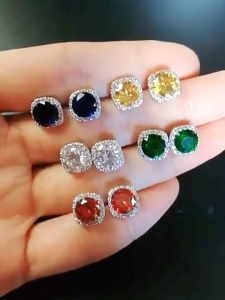 Bông tai bạc 925 đính đá CZ hình tròn - Nhiều màu sắc lựa chọn