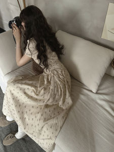 PEIZIXUAN | Summer Elegant French Yellow Floral Short Sleeve Dress Long