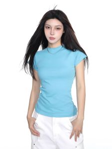 Summer Slim Fit Short Sleeve T-Shirt Womens Black Spicy Shortie Top Thin Winged Sleeves Commute Style Online Exclusive