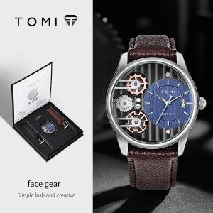 TOMI Mens Gift Box Combination Set Watch Luxury and Simple Business Detachable Strap Quartz Watch Mens Watch Festival Gift