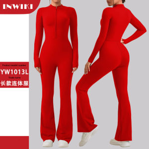 Trendy High-End Yoga Suit Womens Slim Fit Bell Bottom One-Piece Fitness Pants Gymwear Leggings Nylon Sports Bodysuit