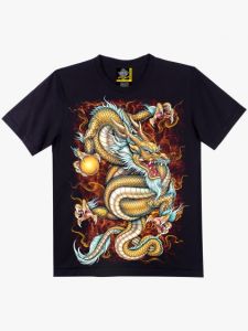 Rock Eagle Trendy Large Size Golden Dragon Pattern Printed Cotton T-Shirt Zodiac Year of the Dragon Pure Cotton Youth Fashion