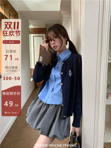 Đáng Yêu Bear Twist Áo Len Áo Khoác Cardigan Áo Sơ Mi Màu Xanh Nụ Hoa Váy Ngắn Bộ Mùa Đông Bộ Đồ Ba Mảnh Thời Trang Quần Áo Nữ