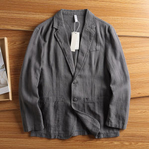 Retro Light Weight Cotton Linen Mens Suit Casual Spring Summer Chinese Style Single-breasted Jacket American Leisure Fashion