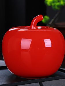Ceramic Tea Jar Large Sized Creative Apple Storage Sealed Jar Packing Box Green Tea Puer Tea Caddy Chinese Style Gift