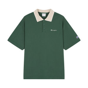 Champion | Stand Collar Patchwork Pure Cotton Buttoned Polo Shirt