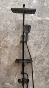 Shower Kamar Mandi Shower Tiang Set Komplit Shower Column Panas Dingin Hitam Anti Karat Superman