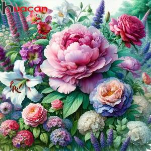 Huacan Peony Flower Diamond Painting Full Square Diamond Mosaic Round Set For Embroidery Cross Decoration Living Room