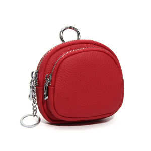 MEIFEI | Leather Mini Wallet with Double Zipper Large Capacity Coin and Key Organizer