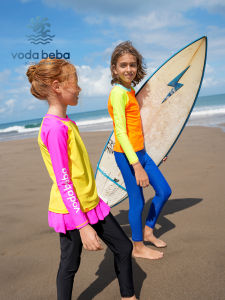 Voda Beba Childrens Surfing Swimming Suit Long Sleeve Two-Piece UV Protection Boys Girls Swimwear Casual Summer Sportswear