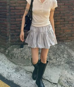 Adorable Ins-Style Korean Version Work Clothing Flower Bud Skirt Short Length High Waist for 18-24 Birthday Party