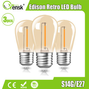 3 Packs S14 E27  LED Light Bulbs 1W 2W LED Fairy Lights Replacement Bulb Retro Warm White Amber Plastic Filament Bulb Outdoor Decoration Lamps for Garden Patio Balcony Yard Wedding Party