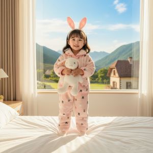 Girls Winter Sleepwear Coral Fleece Flannel Set 2025 Plush Home Clothes Three-layer Cotton Jacket And Pants Childrens Fashion