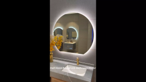 LED Cermin Bilik Air Bathroom Mirror 10X Magnifying With Anti Fog Time Temperature Display Round Mirror With Three Color Light浴室镜