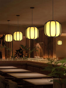 Modern Chinese Style Wooden Chandelier for Hotels Restaurants and Bars Non-Intelligent Control with Cloth Shade 6W-10W LED Lamp