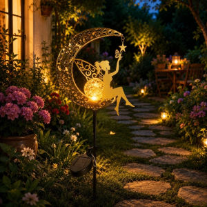 1PC Solar Moon Crackle Glass Globe Stake Light Waterproof LED Outdoor Yard Lawn Patio Flower Bed Holiday Landscape Decor Lamp