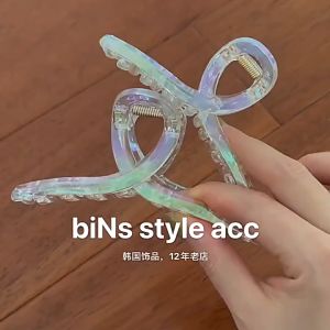 F4 Jepit Rambut Salon JUMBO 11cm Transparan Metalik Bentuk Simpul Jedai Aklirik Bening Kilap HCT008