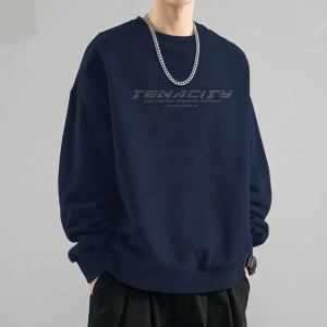 เสื้อสเวตเตอร์คอกลมแขนยาวผ้าฝ้ายแท้สำหรับผู้ชาย ทรงหลวม ฤดูใบไม้ร่วง/ฤดูหนาว เสื้อผ้าลำลอง คอกลม ทรงหลวม