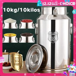 Rice Bucket 304 Stainless Rice Dispenser Large Capacity Rice Storage Container Insect-Proof Moisture-Proof Sealed Rice Dispenser Bucket
