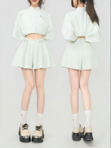 KEIKO | Green High Waist A-line Flared Skirt-pants with Bow Accent