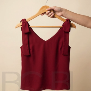 BCBL Jade Sleeveless Top V-Neckline with Ribbon Casual Top for Women