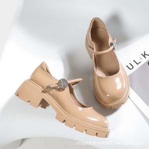 Wide Fit Mary Jane Shoes for Women round Toe Thick Heel Fashion Single Shoes Korean Style High Heel Rubber Outsole Daily Wear