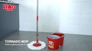 Set Alat Pel Pembersih Lantai Gagang Stainless Super Mop + Ember Pencuci Putar Hand Preassure Rotary