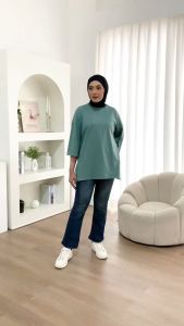 Baju Oversized Basic Wanita Jumbo Lengan 7/8 / Atasan Casual Wanita