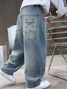 7-15 ขวบ กางเกงยีนส์เด็กผู้ชาย กางเกง เด็ก ผ้าคุณภาพดี เอวยางยืด ระบายอากาศได้สะดวกสบาย 130-160cm