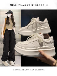 Fashionable Korean Style Womens Sneakers 2023 Autumn New Thick Bottom Platform Casual Shoes Lace up Flat Heel Leather Upgraded Version