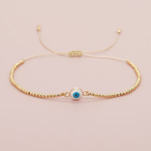 Turkish Evil Eye Handcrafted Beaded Bracelet: 18K Gold-Plated Copper Beads Light Luxury Womens Bracelet