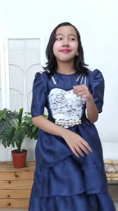 "Free Bando dan Belt Mutiara" Baju Dress Pesta Anak Perempuan Ungu Tile Brokat Mewah Elegan