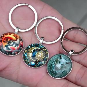 Stylish 5 Styles 2D Flat Jesus Cultural Symbol Keychain Bag Charm Metal Holder Pendent Decoration Good Luck Key Ring Jewelry