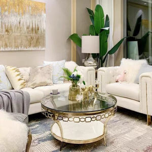 American Light Luxury Glass Coffee Table Modern Minimalist Creative Living Room Stainless Steel Carved Popular Coffee Table Same Style as Little Red Book