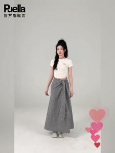 puella | Classic Black and White Plaid Small Batch Tie Bow Wrap Long Skirt