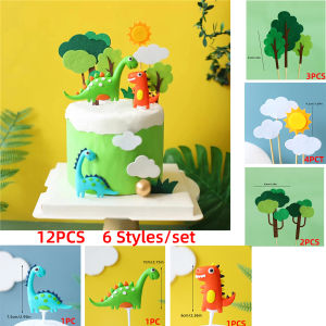 Multiple Set Dinosaur Cake Toppers Ancient Dino Party Decor Happy Birthday Cake Decoration Youngsters Dino Theme Party Props
